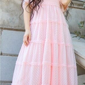 NWOT 🎀 Pink Tiered Swiss Dot Maxi Dress🌸